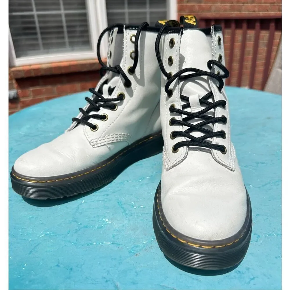 Dr Martens Docs 1460‎ 8-eyelet Soft Smooth White Leather Boots Women Size 5